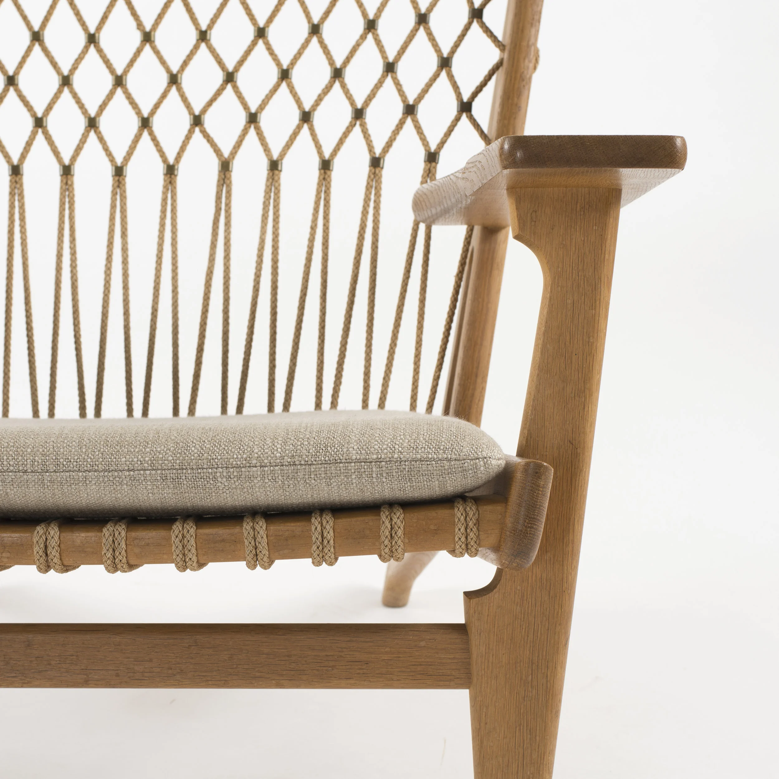  HANS J. WEGNER  Armchair, JH719.  Executed by Johannes Hansen, Copenhagen, Denmark.  Oak and flag halyard.  W 84 cm / D 90 cm / H 103 cm. 