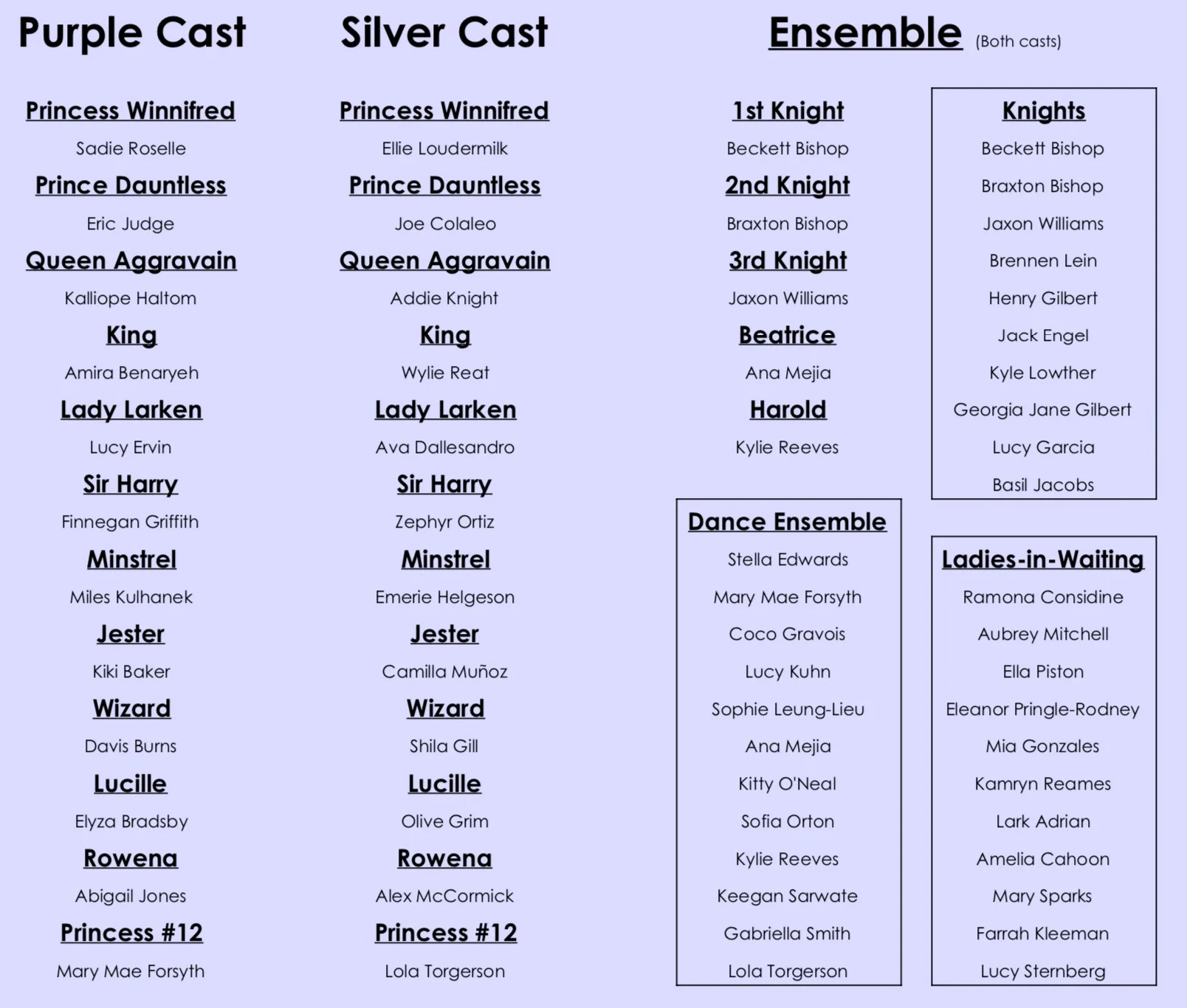 Once Upon a Mattress Cast List