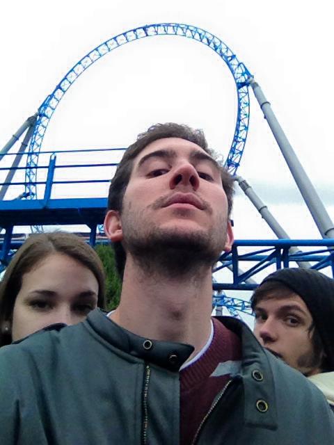 Sam looking cool, with Paris and I slyly behind him, framed by the Blue Fire Loop.