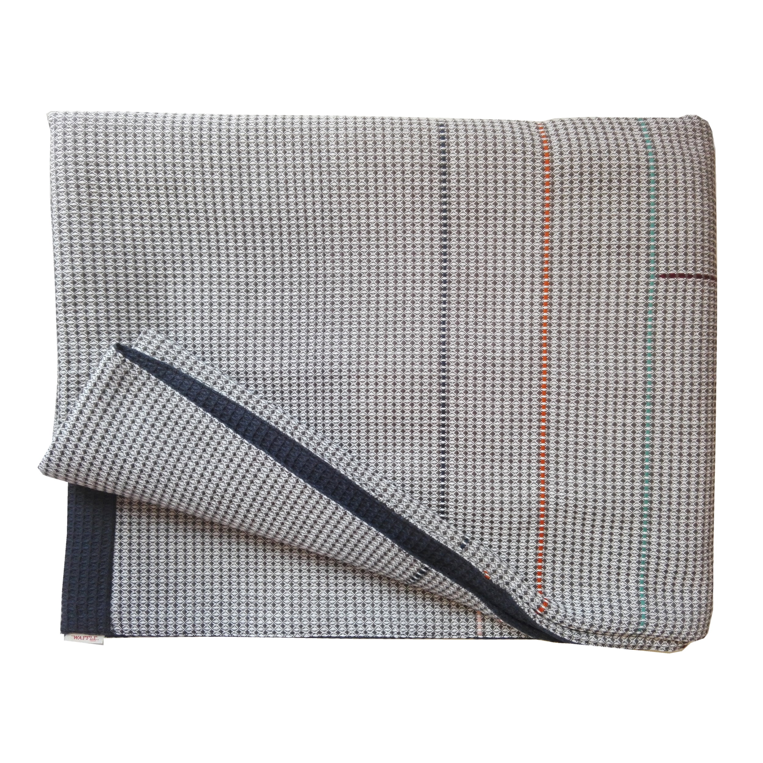 Hand embroidered navy and charcoal throw