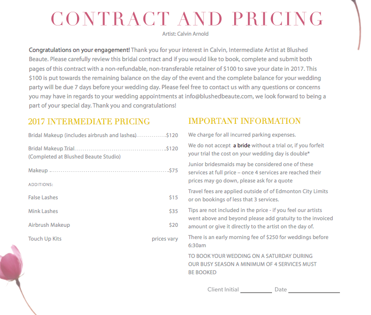 Free Makeup Wedding Contract Templates