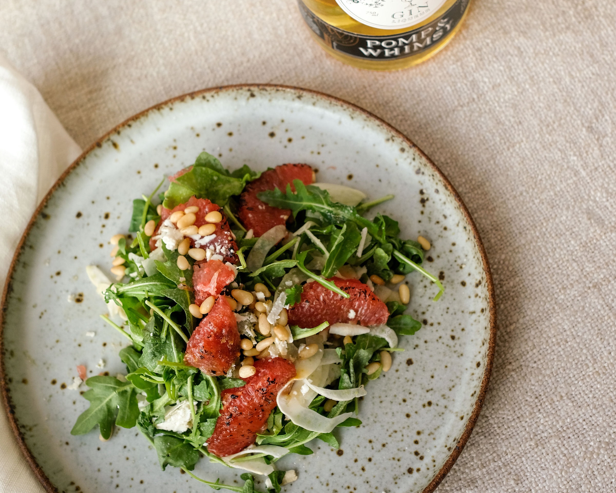 Arugula Salad with Pomp &amp; Whimsy-infused Bruleé Ruby Red Grapefruit (Bessie Lacap Photography)