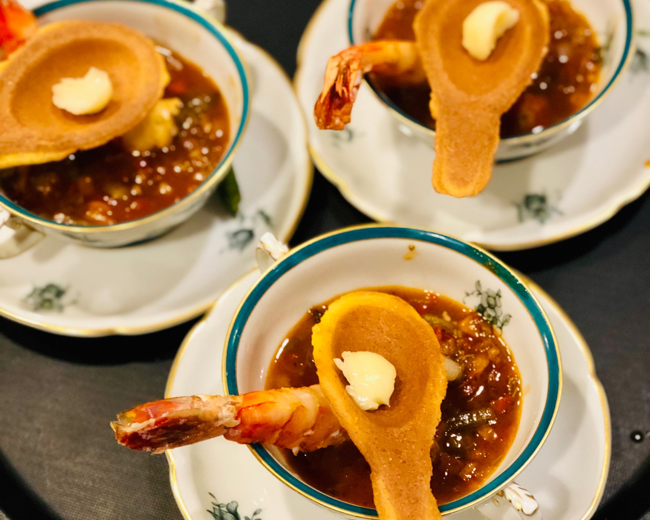 Mardi Gras: Gumbo Filé/Jumbo Prawn/Cornbread spoon