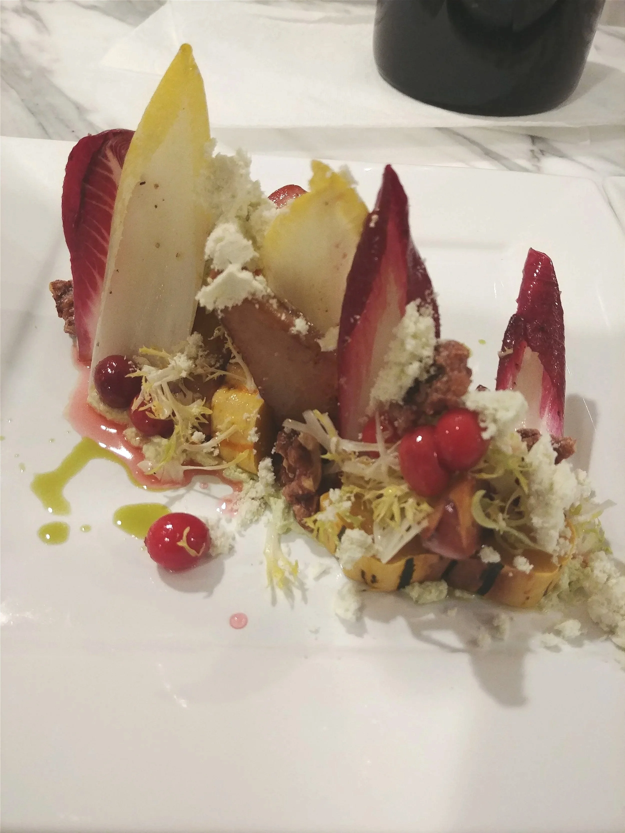  DELECATA SQUASH &amp; TOASTED PEAR SALAD Sage Infused - Whipped Local Chevre, Frisee, Pickled Cranberries, Spiced Walnuts (Copy)