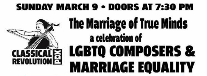 Next Sunday night at Holocene , I’ll be collaborating with cellist Harry Gilbert in his performance of Eve Beglarian’s composition of my poem Testy Pony from Fjords. This performance will be a part of an event called The Marriage of True Minds put on by Classical Revolution PDX. It’ll be an evening celebrating LGBTQ composers, featuring the works of Lou Harrison, Pauline Oliveros and emerging Portland composers. You should come. Ok.