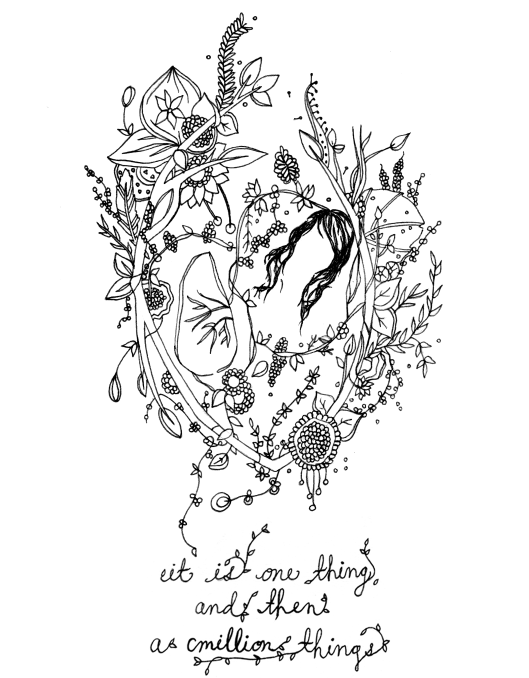 A while back, Meera Lee Patel , a self-taught artist and illustrator living in Brooklyn, designed a tattoo for someone based on a poem of mine from The Man Suit called “The Lung and Haircut.” That someone didn’t get the tattoo after all, which means that it is just sitting sadly in one of Meera’s drawers in her desk instead of on someone’s body. I think it is beautiful. Maybe you should get it on your body. Or maybe at least you should go check out Meera’s site and buy some damn art.
