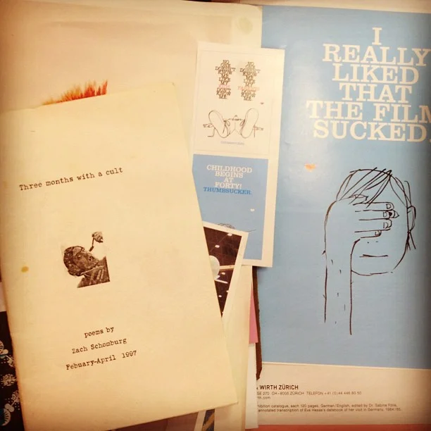 Kate Bingaman-Burt is going through some very old files to find some treasures for her sketchXchange this Friday night . She found a book cover design she did for my very first collection of poems when we were 19, a chapbook I put together in the computer lab we worked in together at College of the Ozarks . Apparently, neither one of us knew how to spell February.