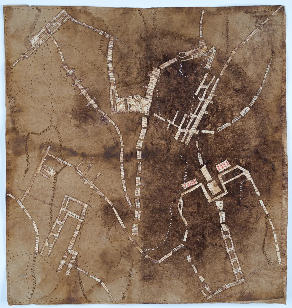 Map 7481 Framed: 17 x 16 inches Coffee filters, labels, thread