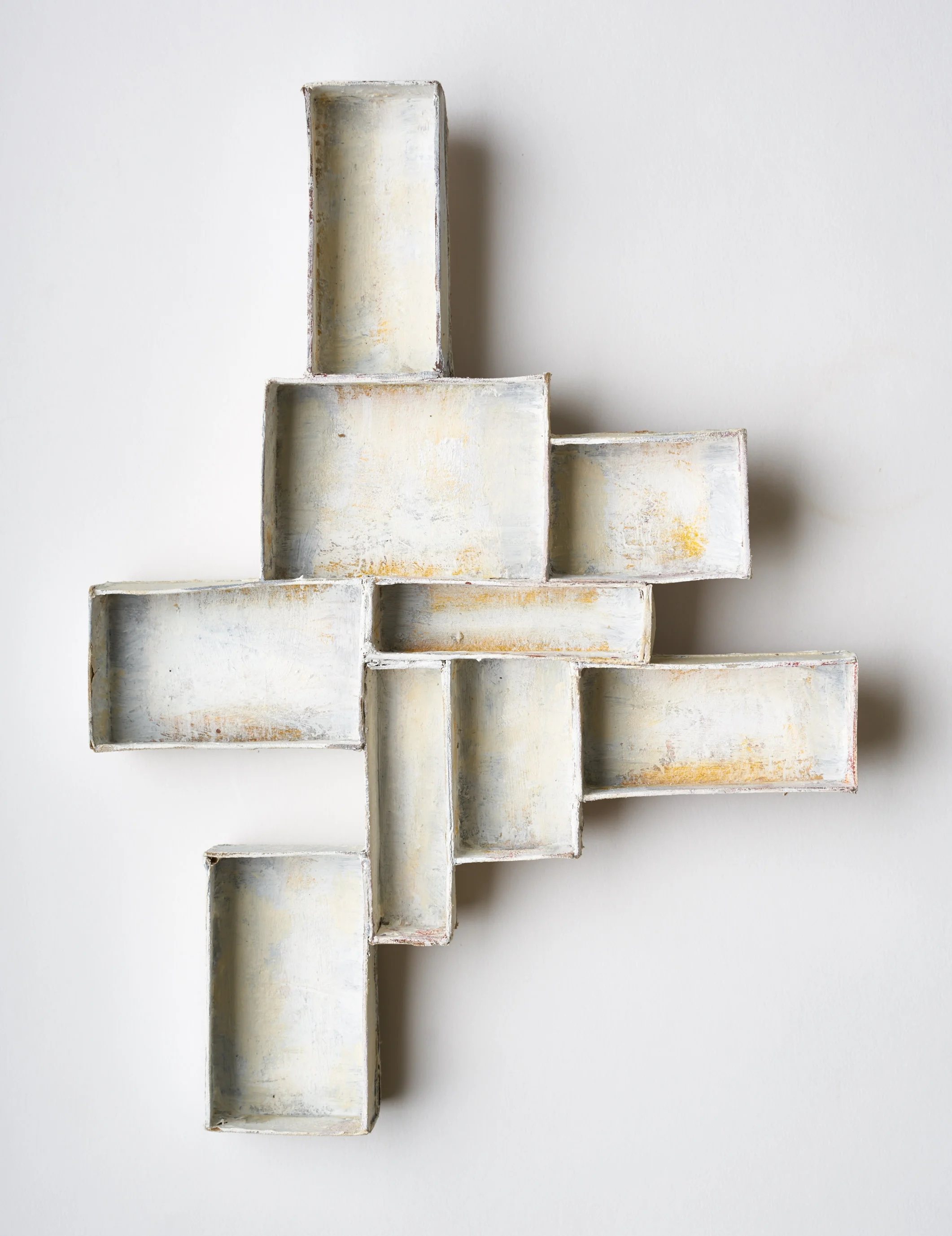 Nine Of Something Framed: 18.5 x 15.5 x 2.5 inches Cardboard boxes, paint