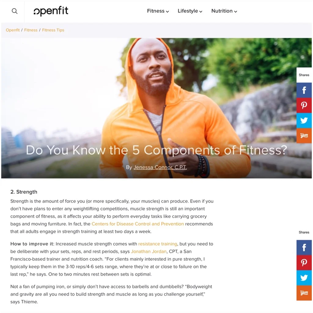 JJFit in the News: Do You Know the 5 Components of Fitness? (Openfit)