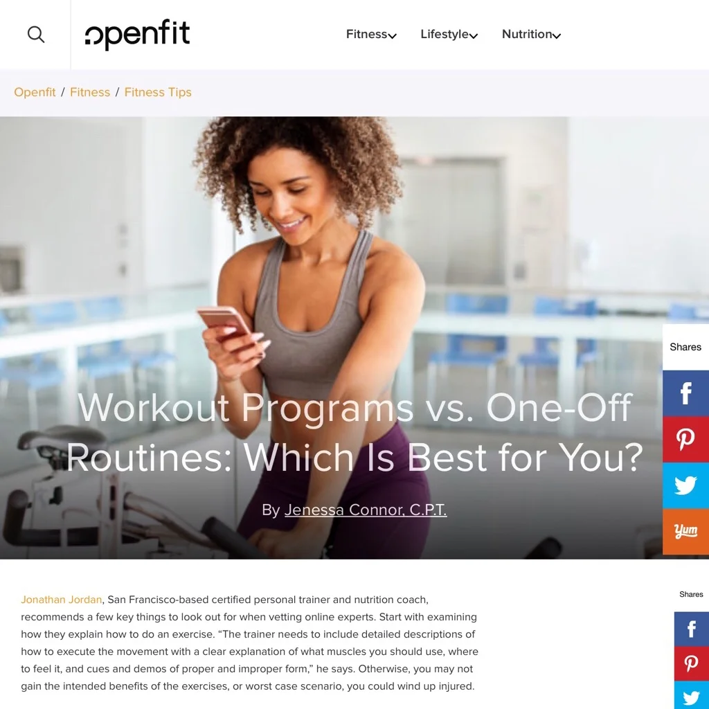 JJFit in the News: Workout Programs vs. One-Off Routines: Which Is Best for You? (Openfit)