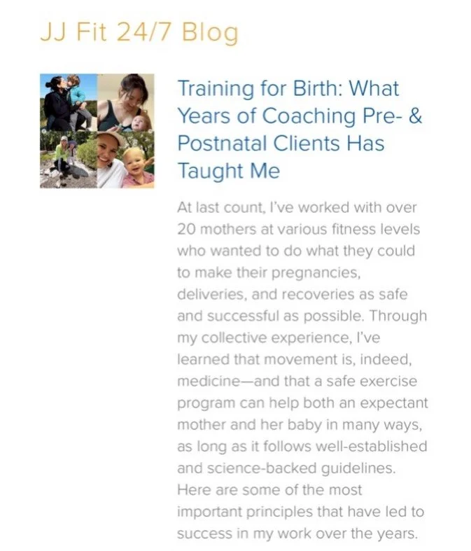Follow link in bio for full post with 10 detailed 10 and resources for successful pre- and post-natal training. www.JJ-Fit.com/blog/moms