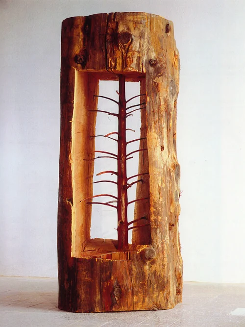 lylaandblu :
In The Hidden Life Within, Italian artist Guiseppe Penone carves out a young tree with an older tree to reveal its past, showing us what once grew inside so that it may now “live in the present.”