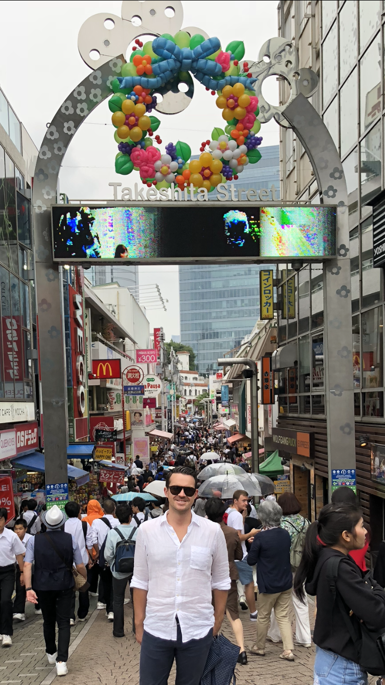 Me at Harajuku...not looking like a tourist at all. As you can see, NOT suffering a post flight migraine, the reason in flight health is so important.&nbsp;