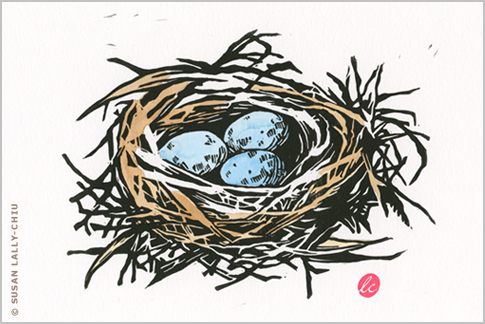 Bird Nest Linocut — Happy Tree Press