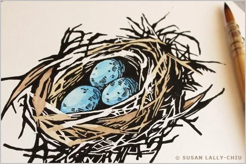 Bird Nest Linocut — Happy Tree Press
