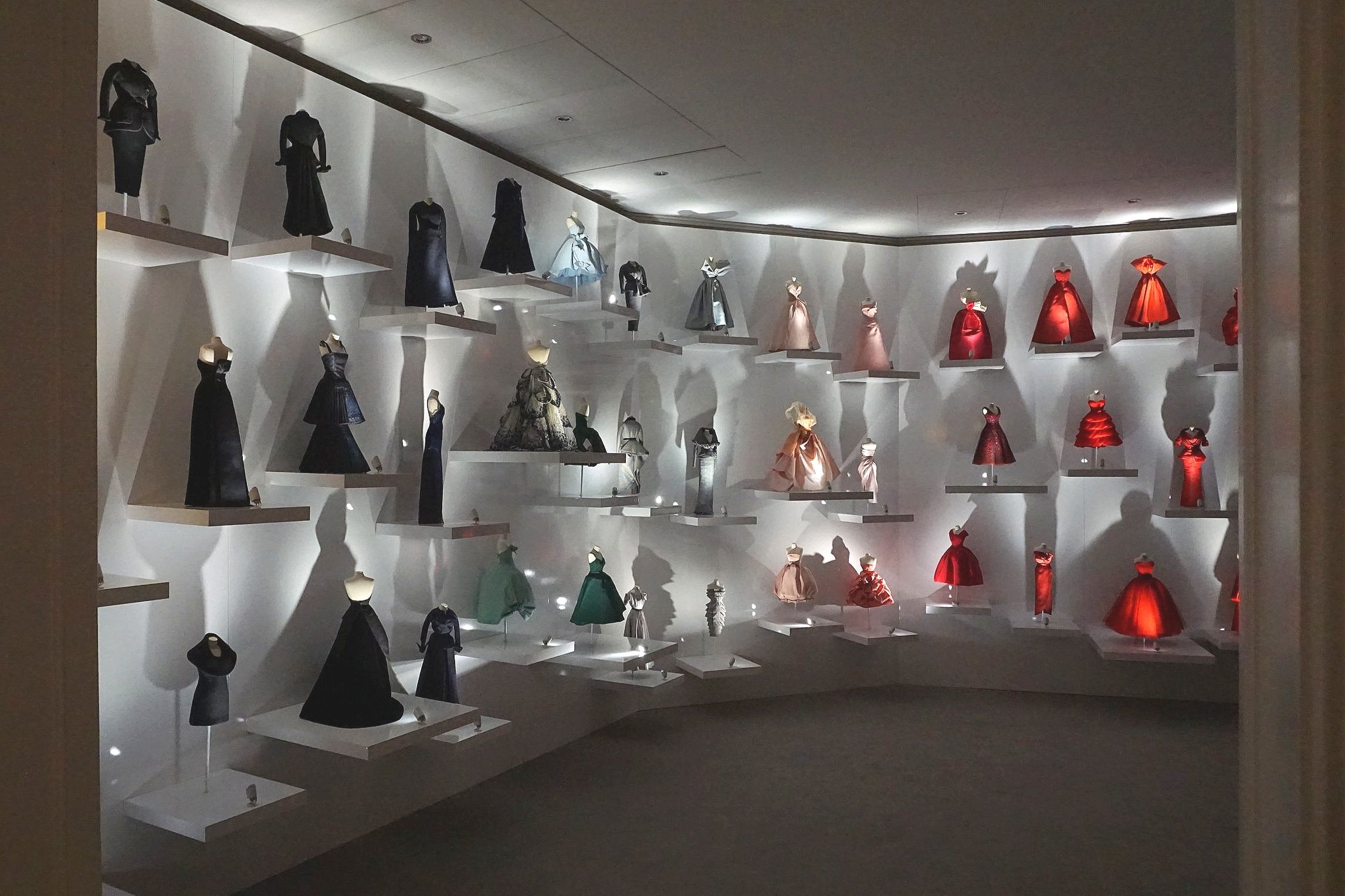 Room of miniature Dior haute couture gowns 