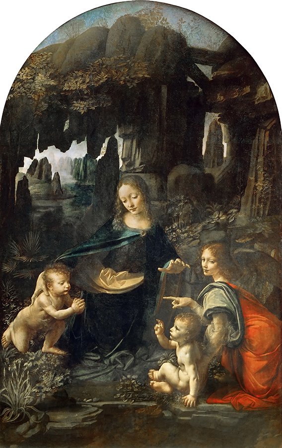 Leonardo Da Vinci, Virgin of the Rocks , 1486, Louvre, Paris. Depicted on the right is Archangel Uriel.