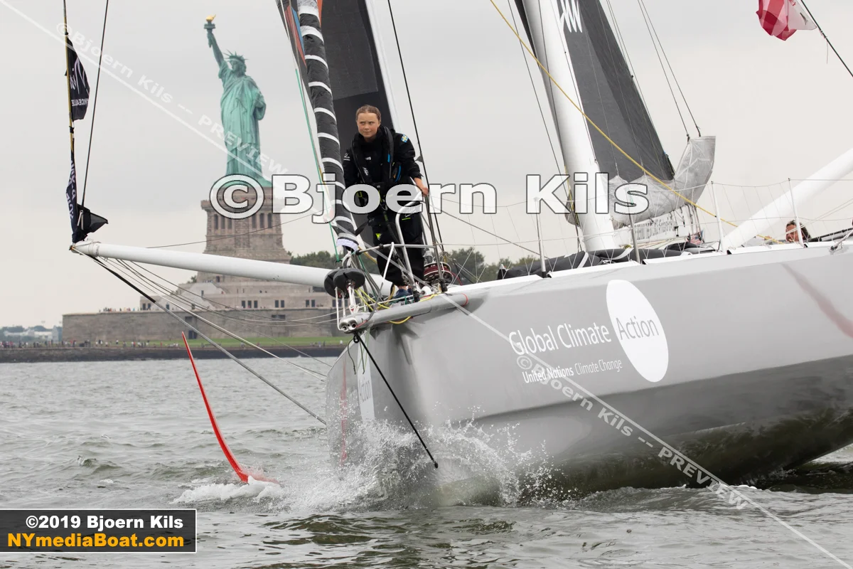 Greta Thunberg at the Statue of Liberty in New York