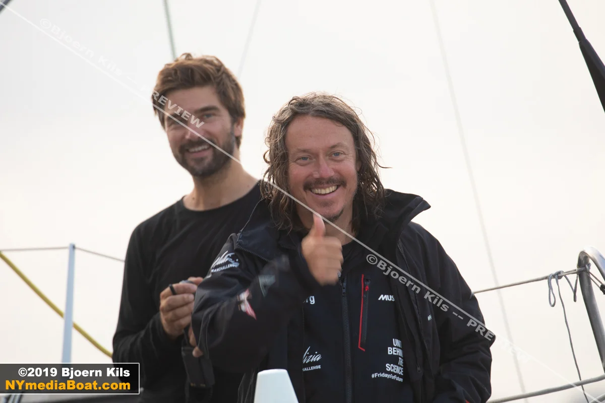 Greta Thunberg’s father Svante accompanied her on the trip. Skipper Boris Herrmann in the background.