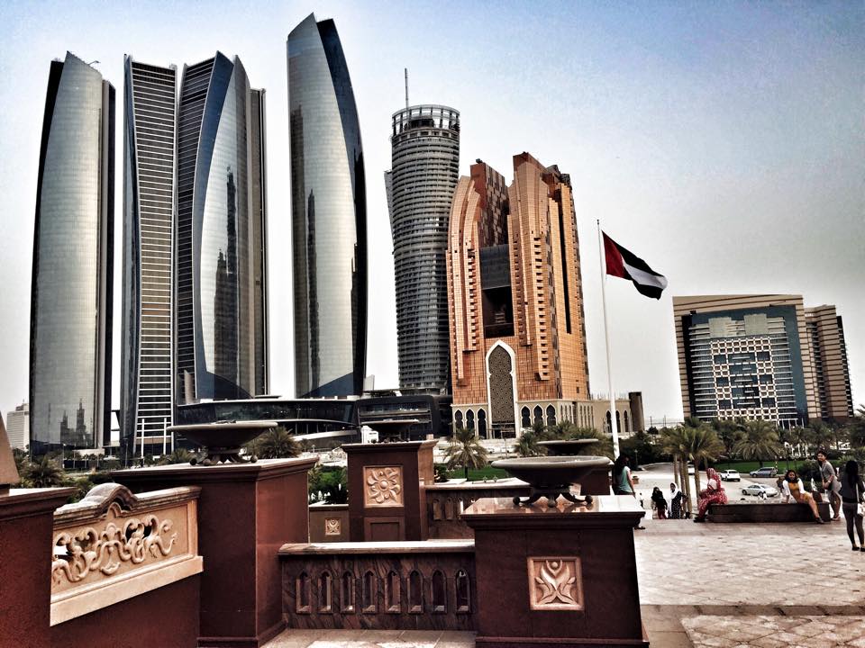 The Jumeirah Etihad Towers from the stairs of the Emirates Palace
