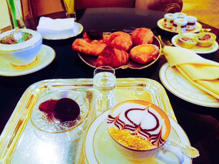 Breakfast at the Emirates Palace. Real gold chips sprinkled in the cappuccino. 