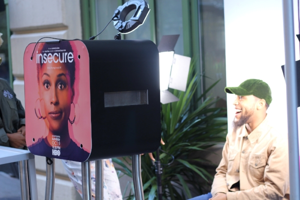 Photo booth set up at the Insecure block party