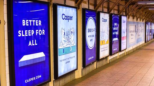 Casper advertisements can be easily found in NYC subways stations and on the trains.