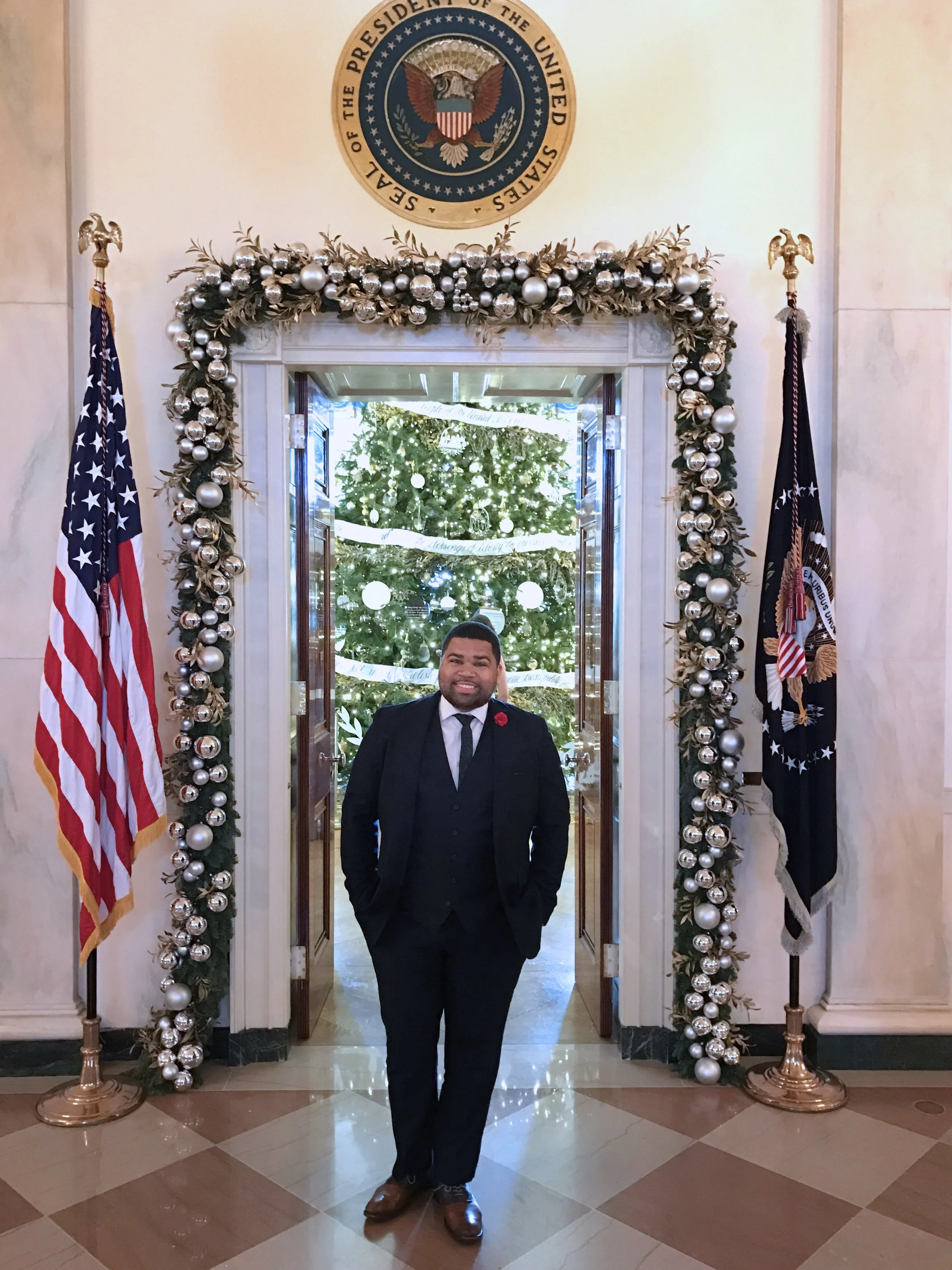 When you're at the White House, you have to get the obligatory photo under the seal.