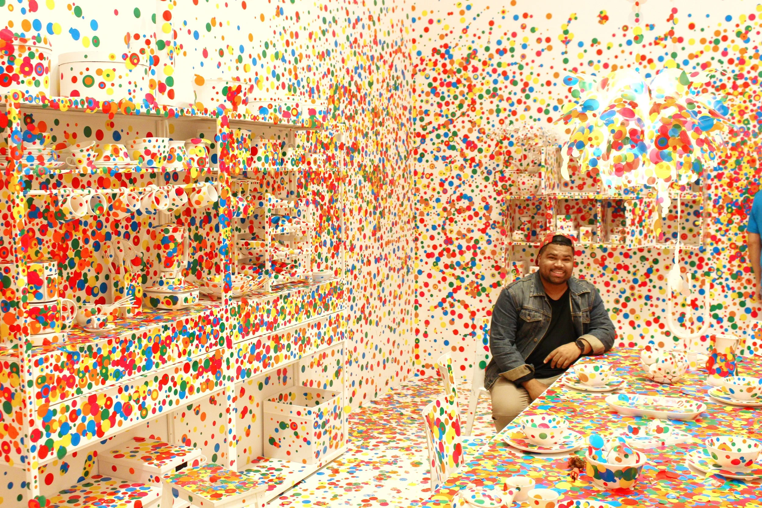 The very last room you visit before leaving the exhibition is the colorful dot-covered Obliteration Room.