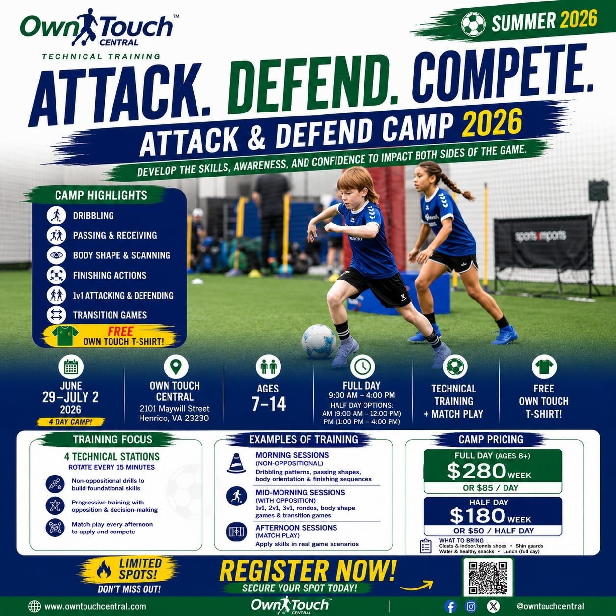 The 2026 Attack &amp; Defend Camp is coming this summer!
From June 29&ndash;July 2, mentees will spend four days developing the technical skills, confidence, and decision-making needed to impact both sides of the game.

Through progressive training s