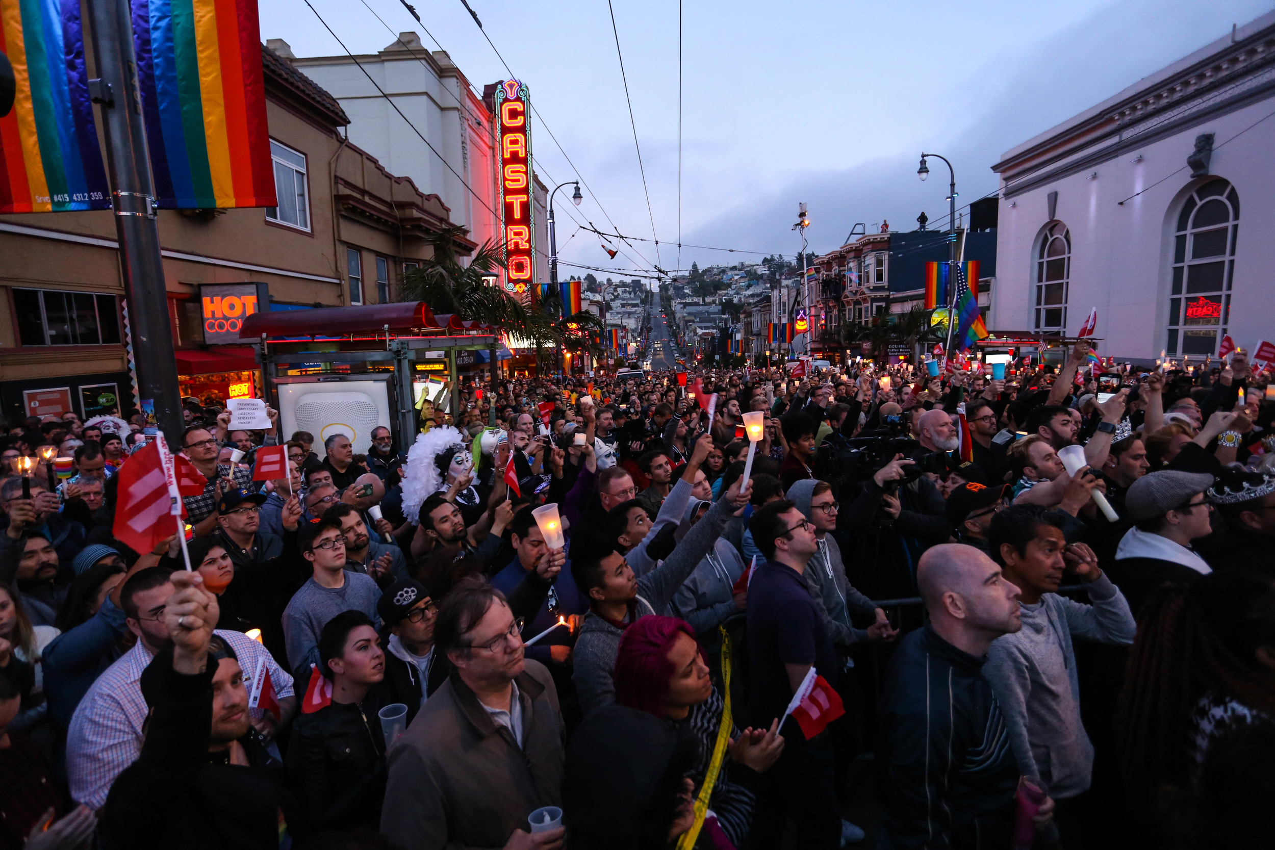 Hundreds gather during a vigil in Harvey Milk Plaza to remember the victims of the Orlando shooting.