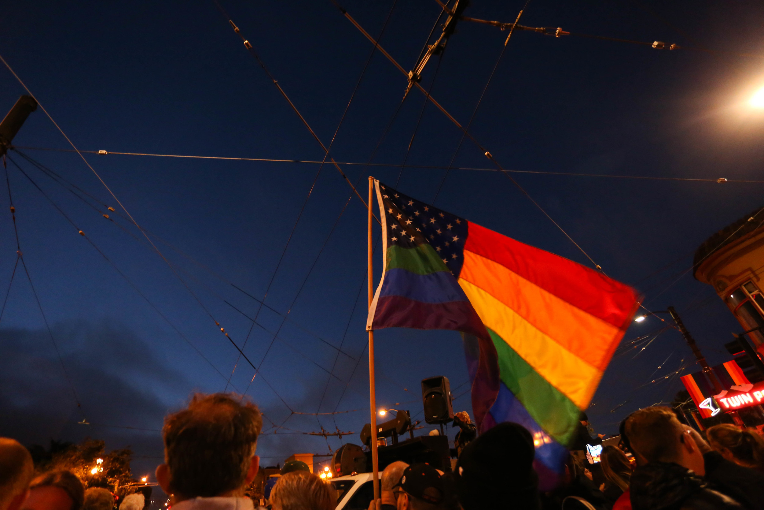 Hundreds gather during a vigil in Harvey Milk Plaza to remember the victims of the Orlando shooting. 