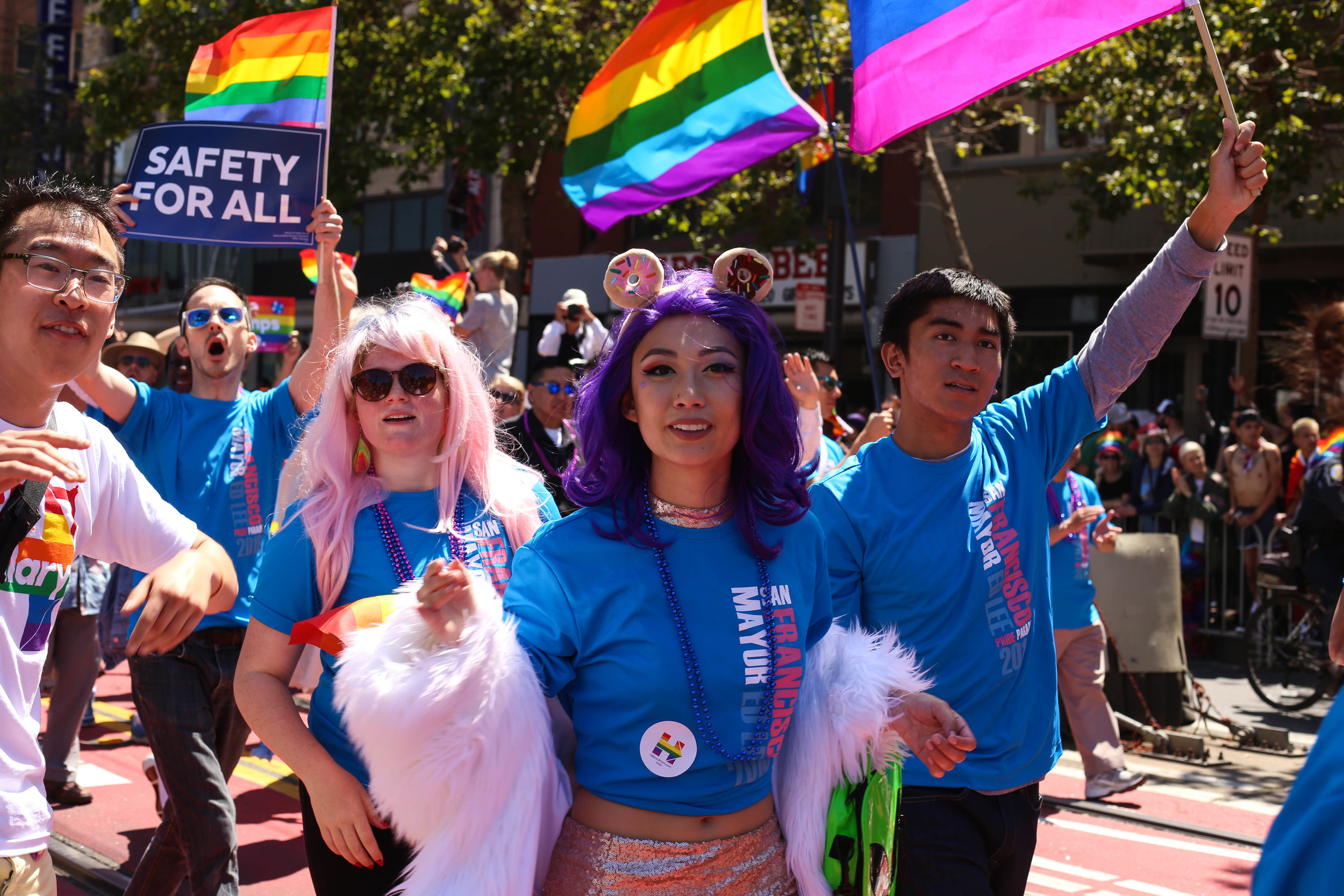 Mayor Ed Lee supporters cheer through the parade to celebrate Pride in San Francisco, Cali on Sunday, June 26, 2016.