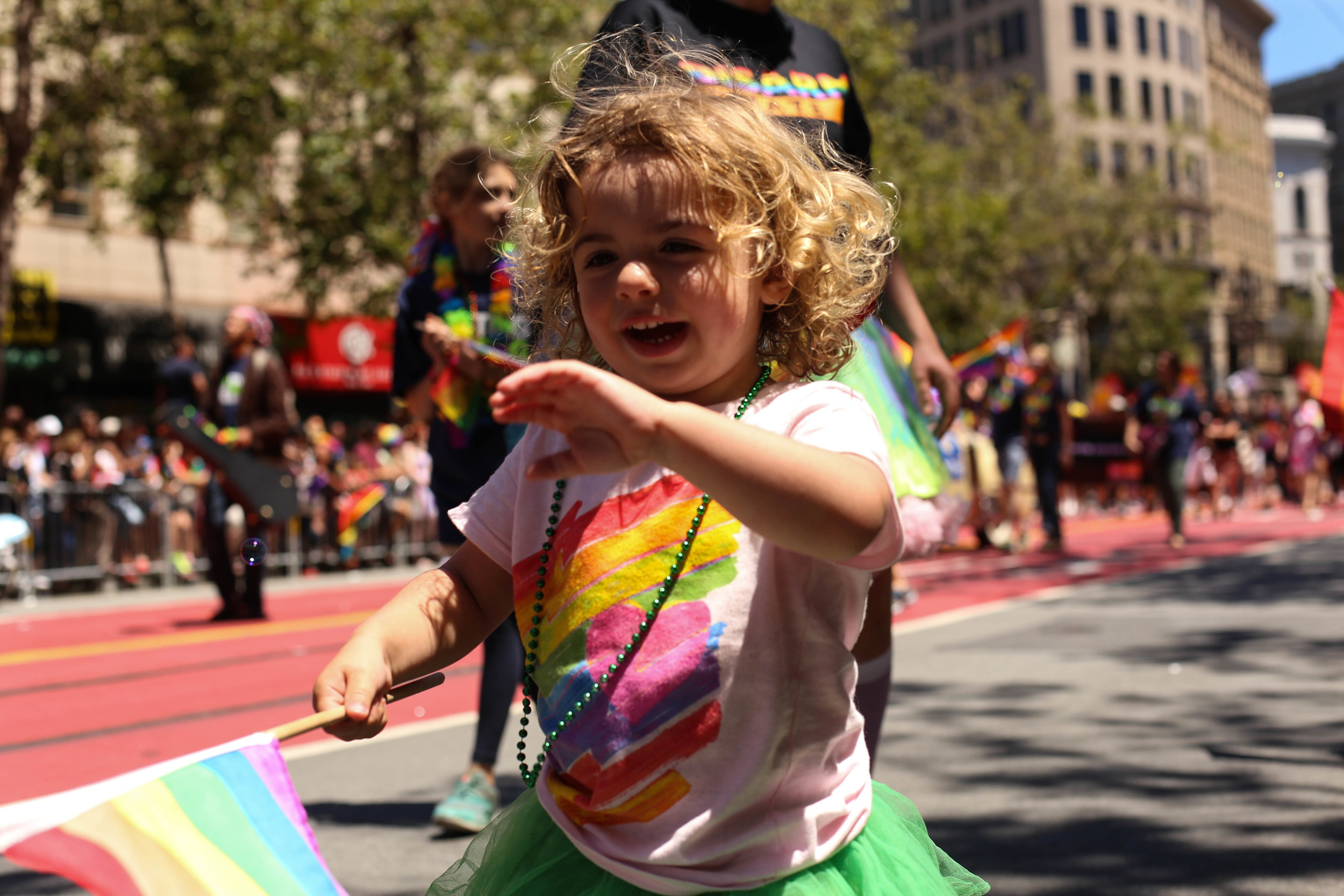 Leo Herring (2 years old, San Francisco, Cali) tries to catch bubbles during the San Francisco Pride Parade on Sunday, June 26, 2016. 