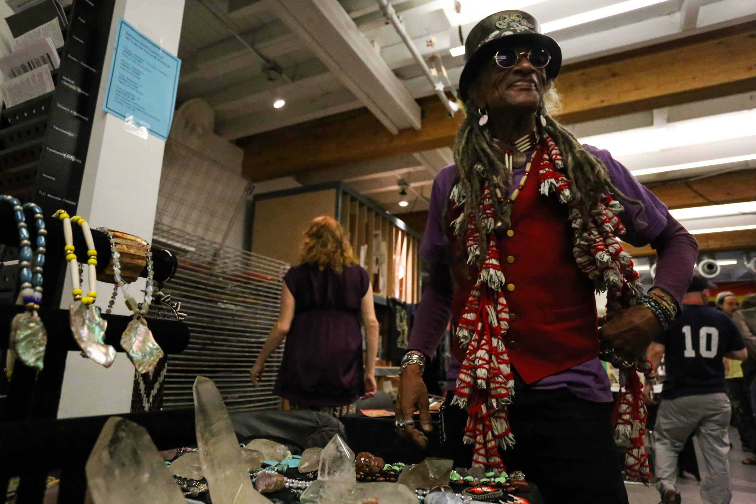 John Beausage, a local San Francisco artist, at the Art Bazaar located in Hospitality House on Market street for 2 Blocks of Art. Hospitality House helps "starving artist get a spot to promote their work." get a spot to promote their work." Friday, September 16, 2016. Mid-Market News