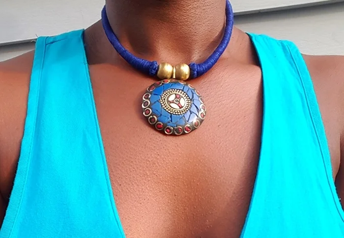 QueenAdwoa's Closet Sundial Choker navy blue.jpg