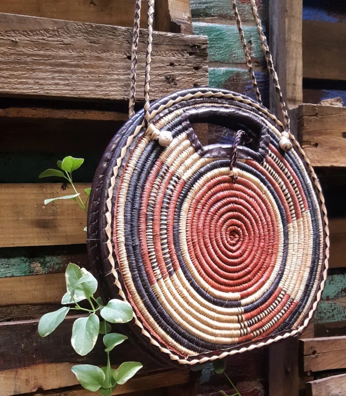 Burkina Faso Leather & Woven Bag