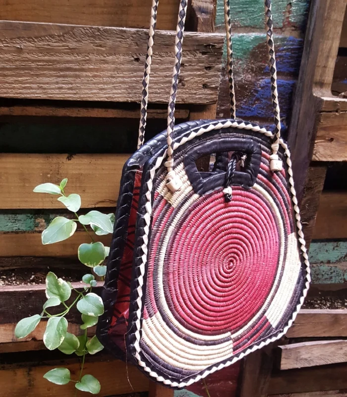 Burkina Faso Leather & Woven Bag