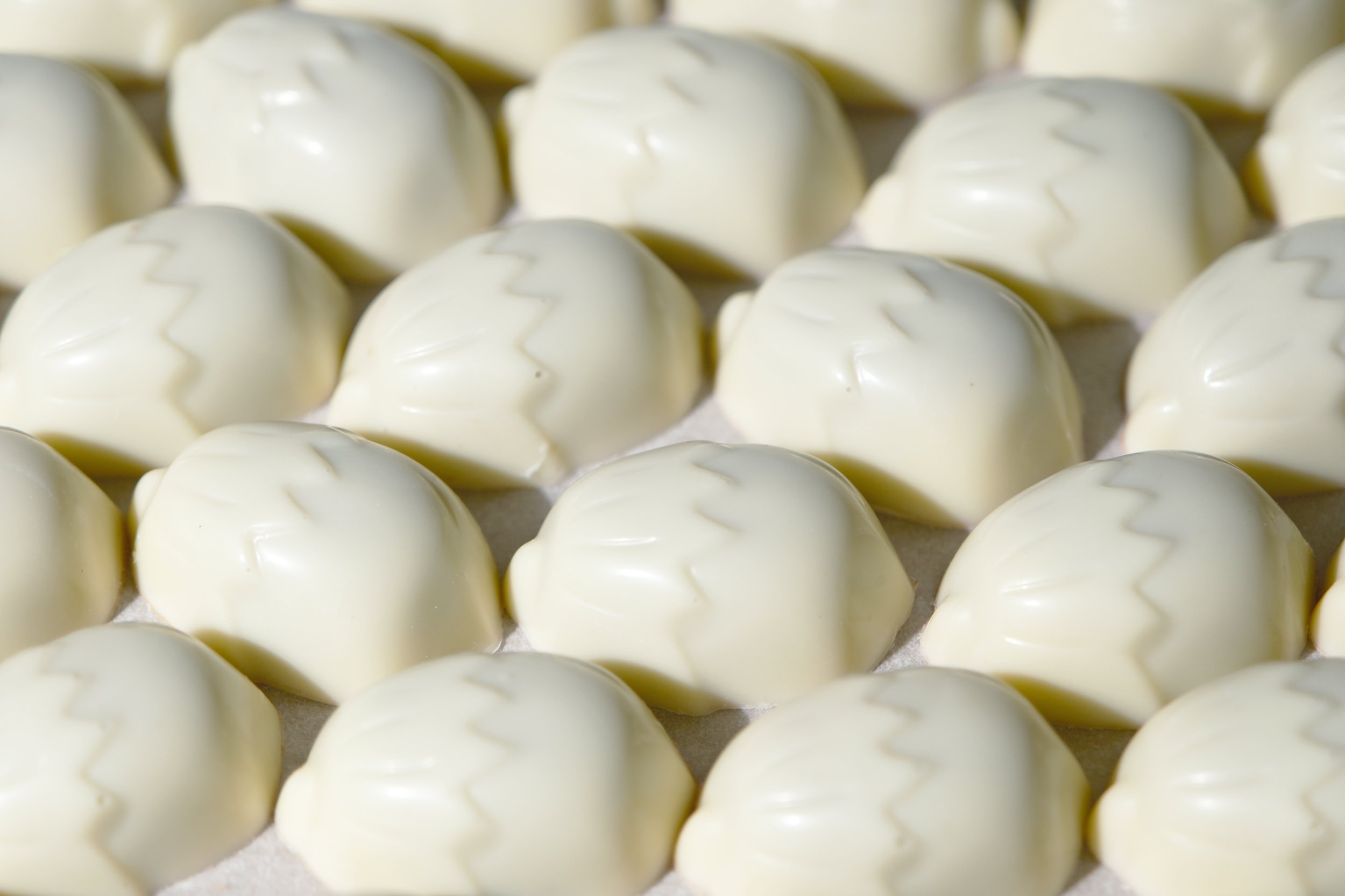Close-up of white chocolate hazelnut pieces
