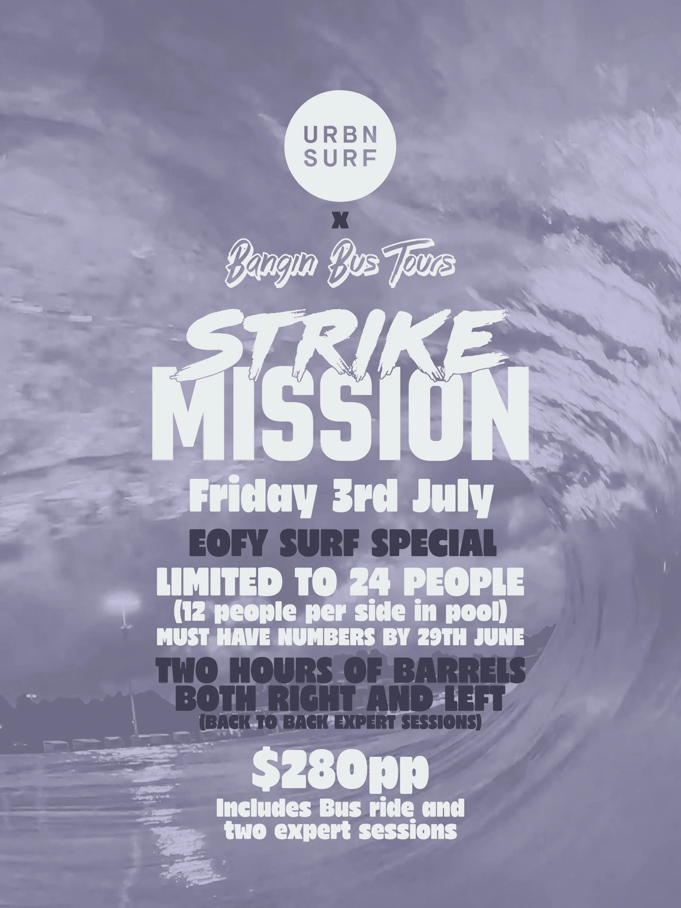 FRIDAY NIGHT STRIKE MISSION 🌊

This Friday, 3rd of July, we&rsquo;re heading back to URBNSURF for back to back expert sessions, chasing as many waves as we can under the lights.

More than half the spots are already gone, so if you&rsquo;ve been thi