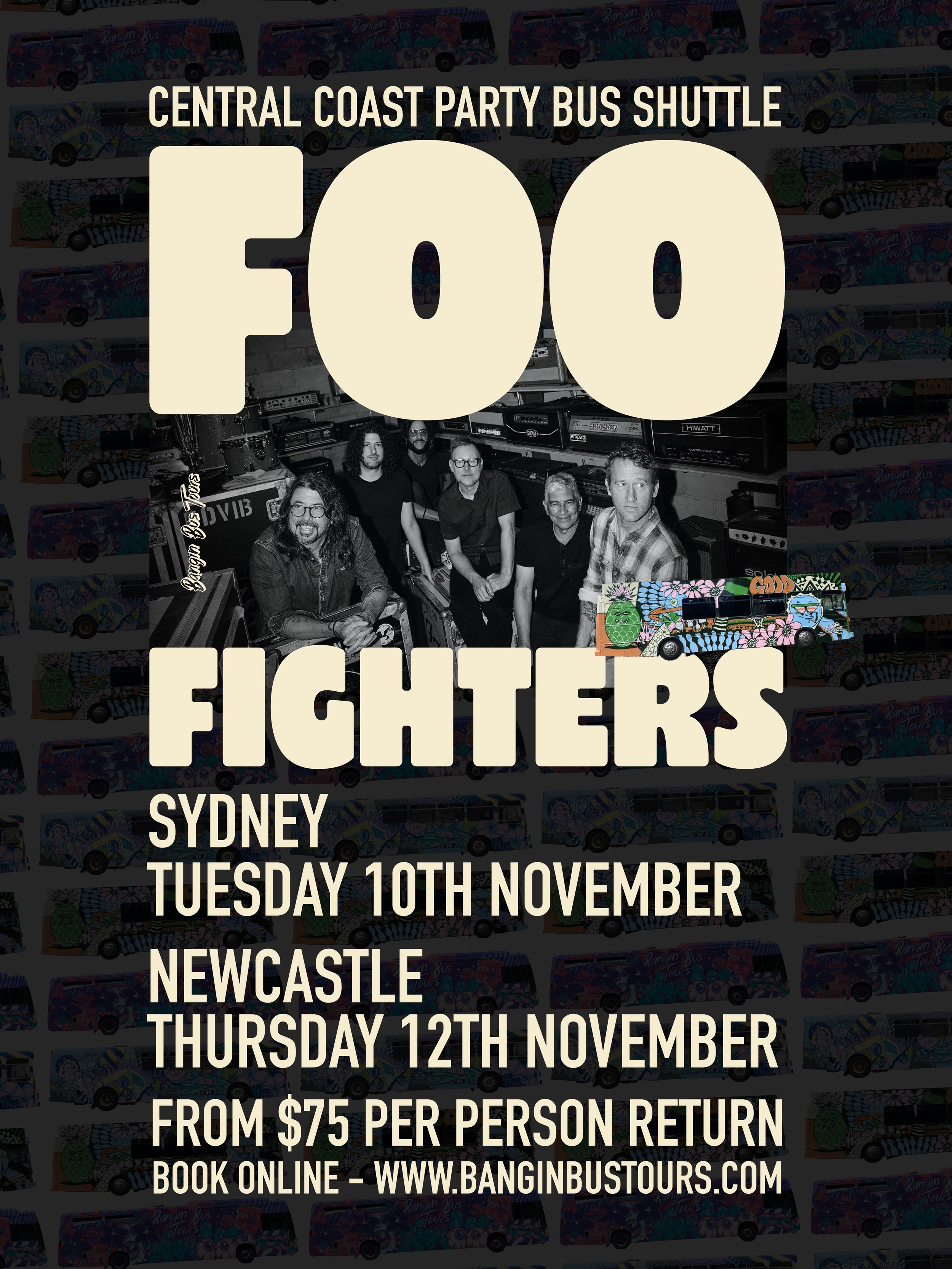 FOO FIGHTERS. 
SYDNEY. 
NEWCASTLE. 
Let&rsquo;s go!. 🎸🔥

Heading to see the Fooies?
Let Bangin get you there and back. 🚌

Shuttle service running for both Sydney &amp; Newcastle shows.

No parking dramas. No designated driver.
Just jump on the bus