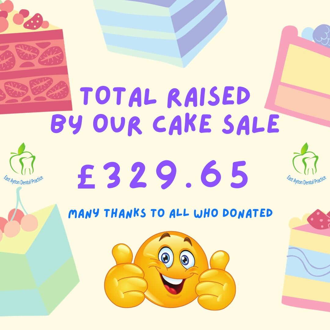 Many thanks to all who got involved with our cake🍰 sale👍
Total raised for MacMillan &pound;329.65
#macmillancancer #macmillancoffeemorning #cakesale #charitywork @eastaytondental #eastaytondental #eastaytondentalpractice #MacmillanCancerSupport