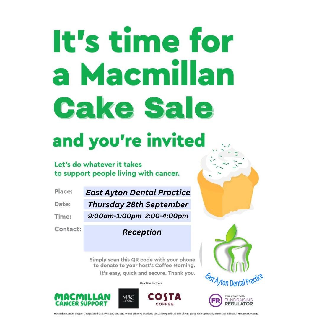 Macmillan Cake🧁🍰 Sale THIS THURSDAY 28th September starting 9am HERE @eastaytondental
Don't be late our cakes sell very quickly!😁

 #macmillancancer #macmillancancersupport #cakesale @eastaytondental #eastaytondental #dontbelate #charityevent #Fun