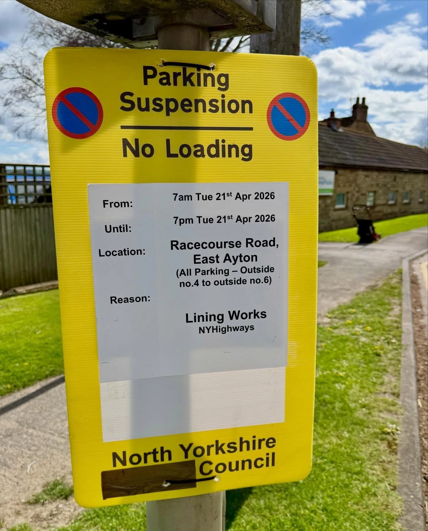 Racecourse Road parking suspension near the practice on Tuesday21st April all day. 
Please plan accordingly if you are attending that day