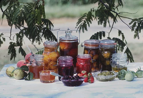 Still life of preserved fruit. Sphere Magazine, 1977.