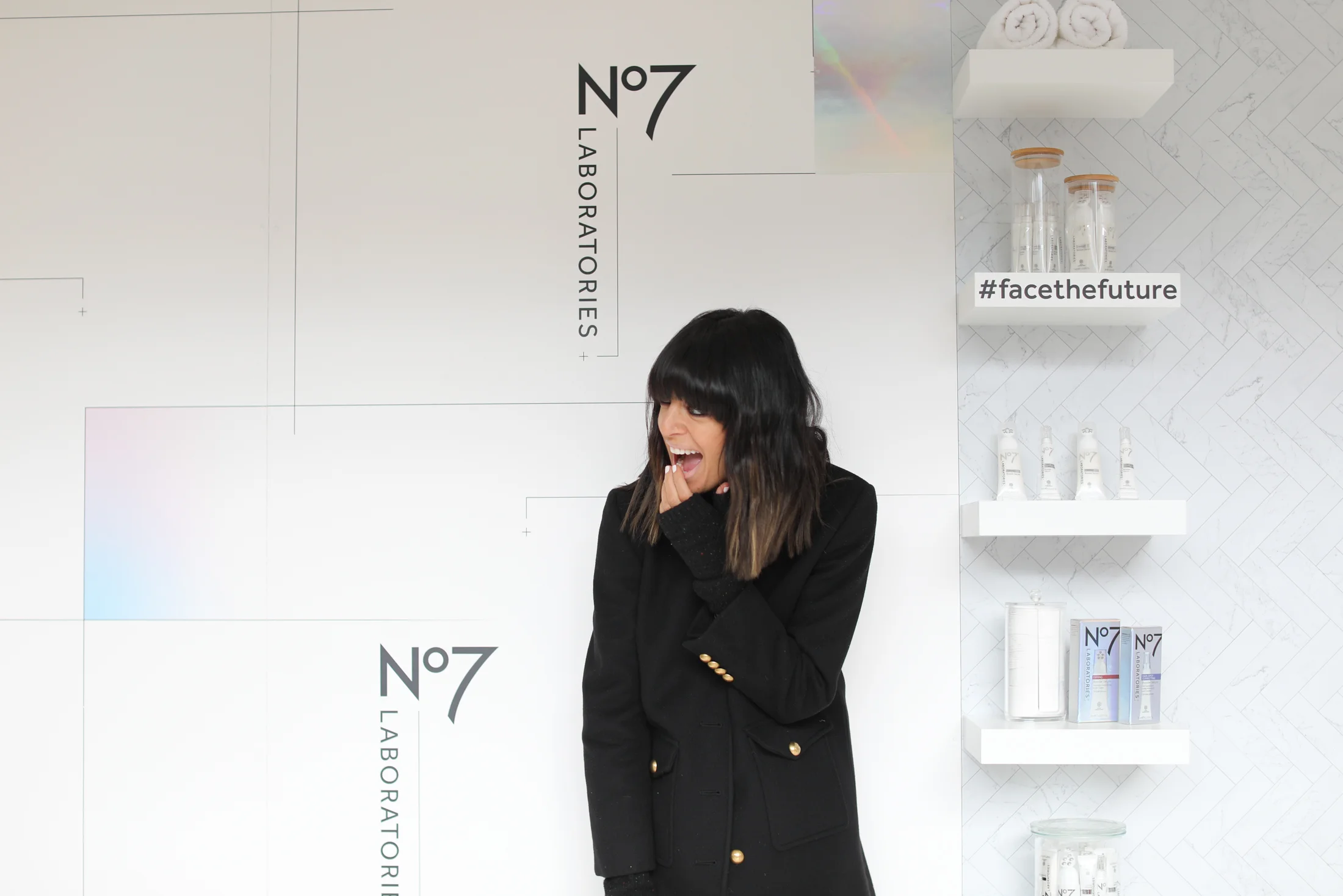 No7 Ambassador, Claudia Winkleman at the Covent Garden Pop Up Skin Clinic.