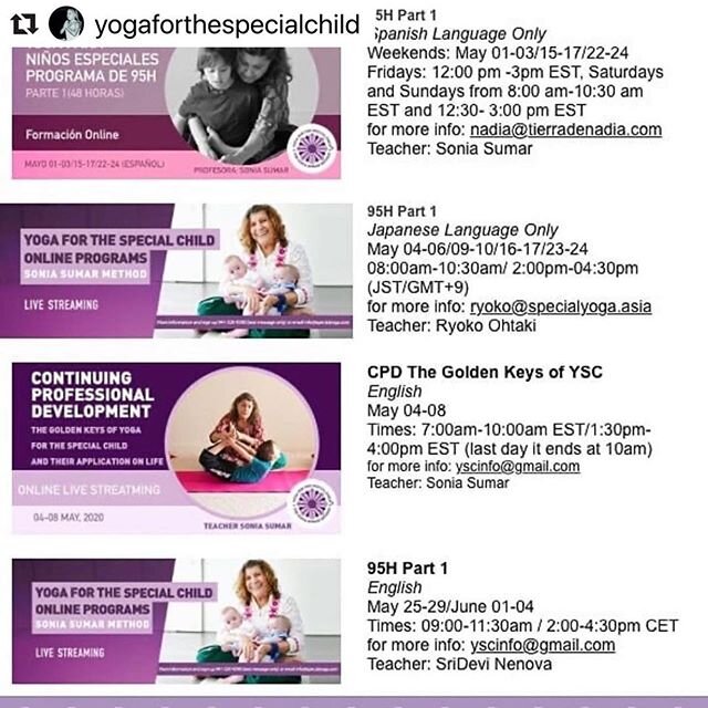 #Repost @sridevidenisa
・・・
New Yoga for the Special Child online courses are now out. Do join us for Part 1 trainings in Spanish, Japanese or English ! 
#Repost @yogaforthespecialchild with @make_repost
・・・
For more info, please visit our website www