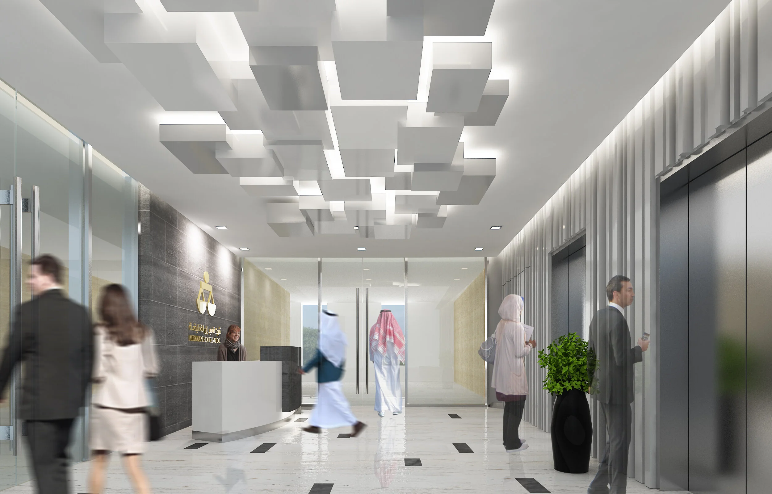 elevator lobby and hallway