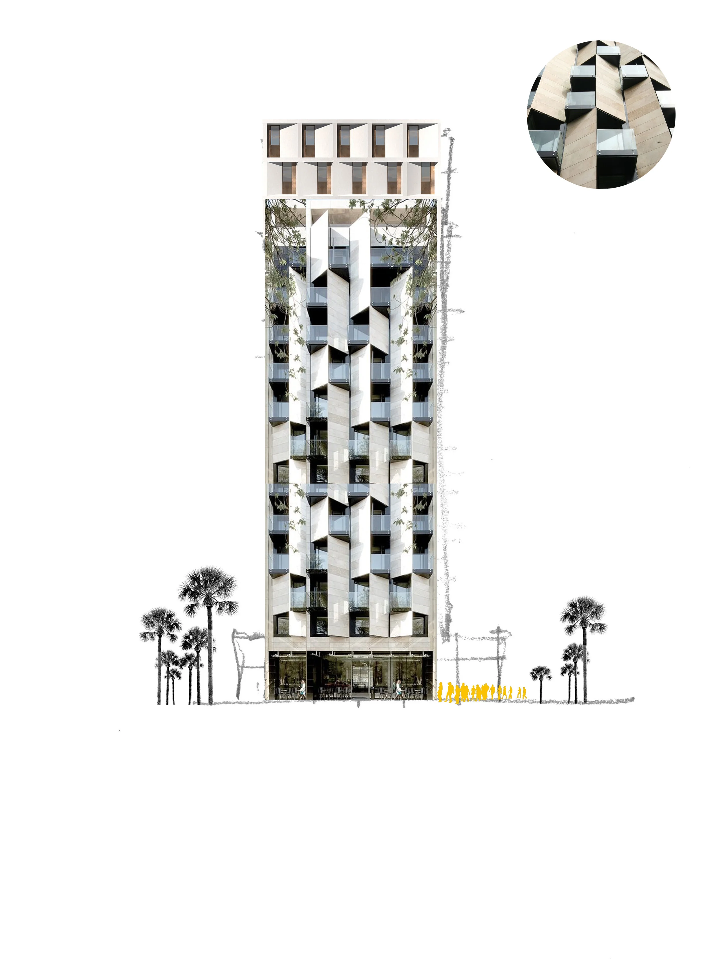 Initial Sketches of the facade and project elevation